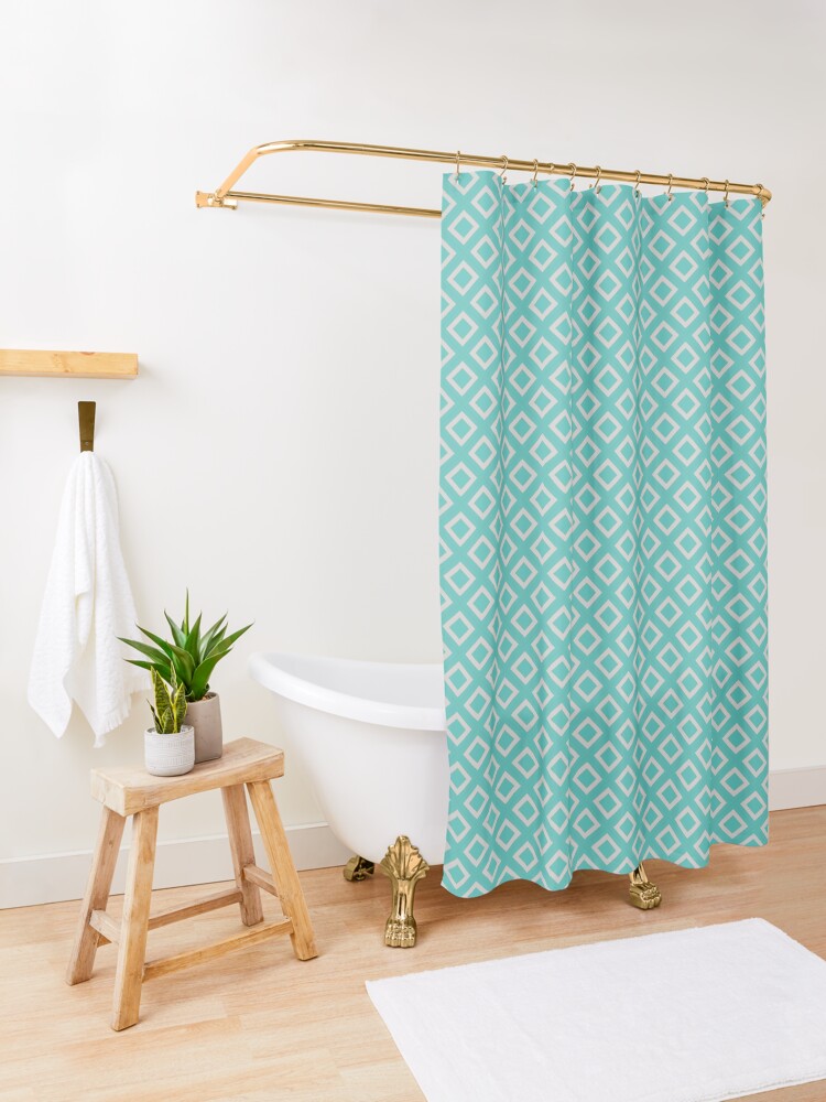 Thumbnail 3 of 5, Shower Curtain, Art Deco Squares - Mint Green designed and sold by NolkDesign.