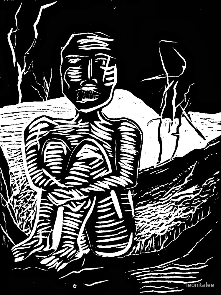 Thumbnail 3 of 3, Sticker, Solitude, Linocut Print designed and sold by leonitalee.