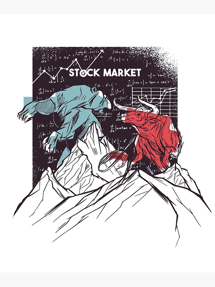 Disover Stock Market Fight Bull vs Bear Trading Premium Matte Vertical Poster