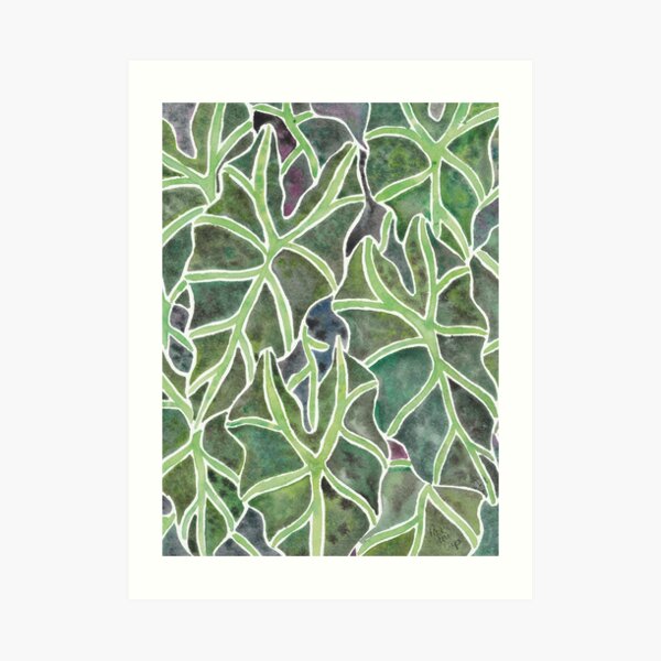 Watercolor Alocasia Leaf Pattern Art Print