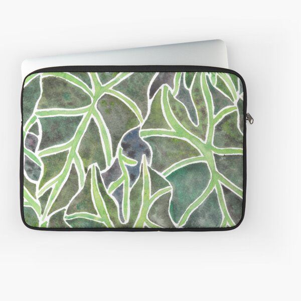 Watercolor Alocasia Leaf Pattern Laptop Sleeve