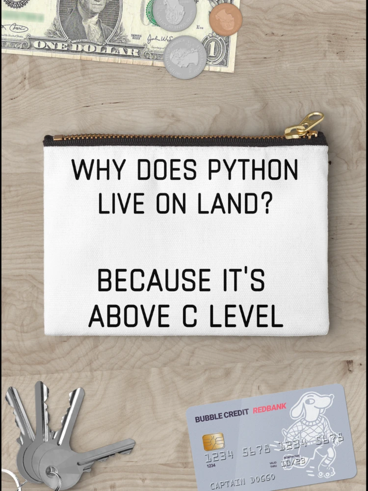 Thumbnail 3 of 4, Zipper Pouch, Python Above C Level Funny Coding designed and sold by IntegrityDesign.