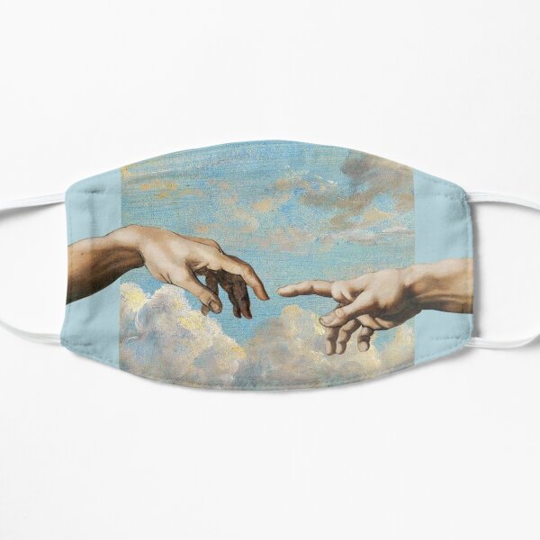 hands michelangelo art aesthetic phone case blue painting Flat Mask