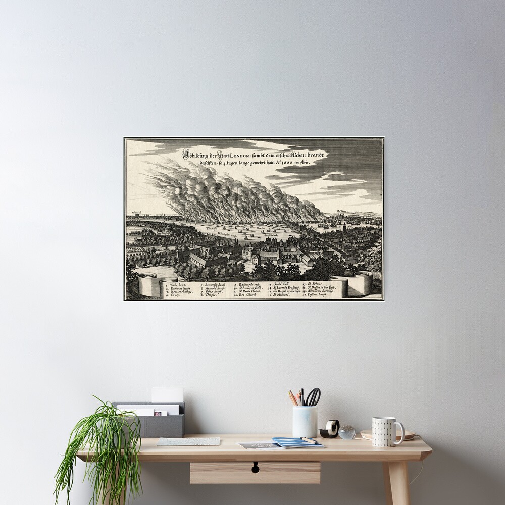 Great Fire of London 1666 Engraving Poster