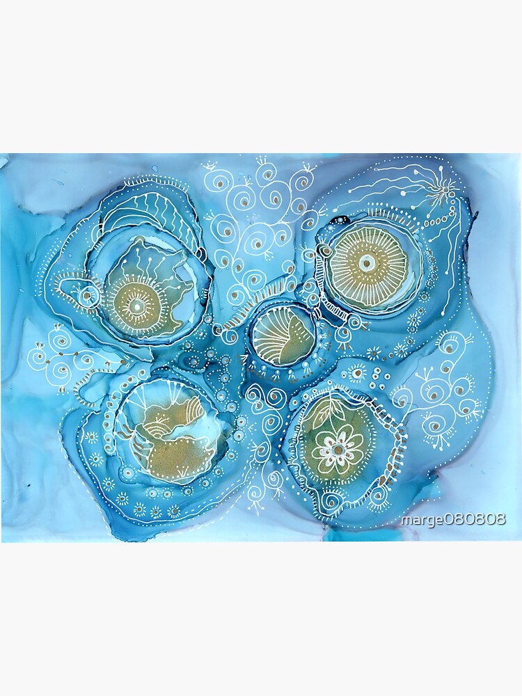 Thumbnail 3 of 3, Sticker, Blue Doodled Bubbles designed and sold by marge080808.
