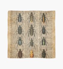 Beetles & Bugs,Insect Chart,Biological Illustration on Vintage Dictionary Book Page Background Scarf