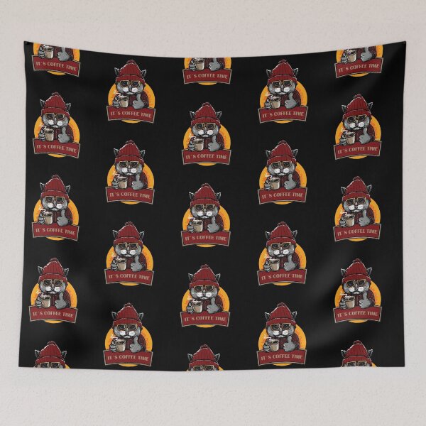 Item preview, It`s Coffee time, cat in hat drinking hot coffee designed and sold by coffeeapparel.