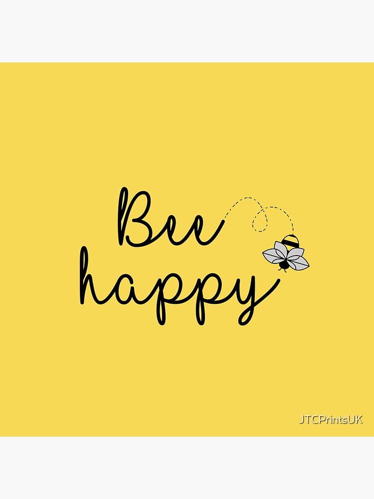 bee happy positive quote print on yellow background sticker by
