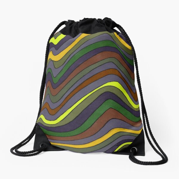 Psychedelic rainbow brown Drawstring Bag