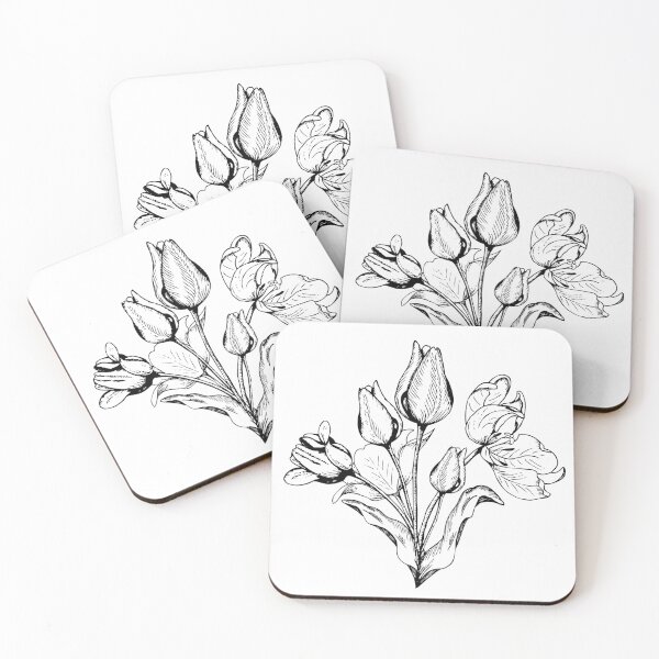 Item preview, Hand drawn black and white detailed bouquet of tulips designed and sold by NataBold.