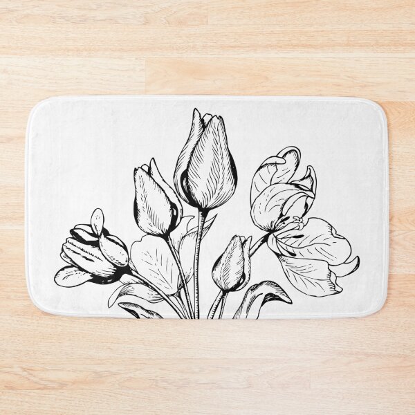 Item preview, Hand drawn black and white detailed bouquet of tulips designed and sold by NataBold.