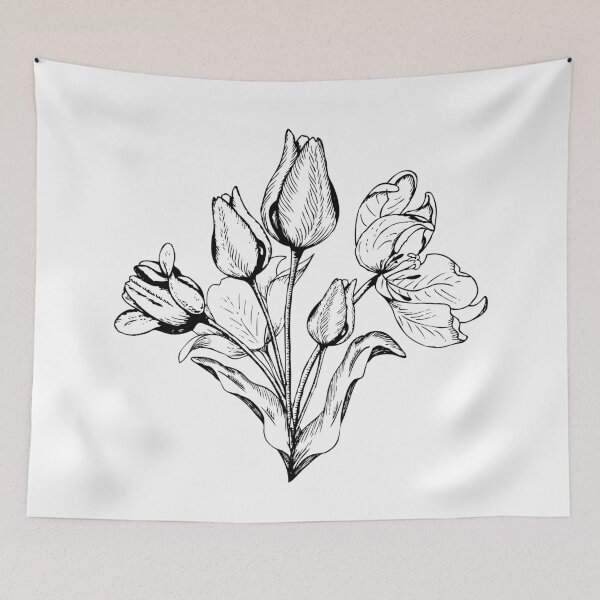 Item preview, Hand drawn black and white detailed bouquet of tulips designed and sold by NataBold.