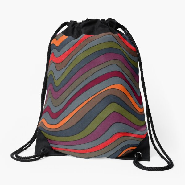 Psychedelic rainbow orange Drawstring Bag
