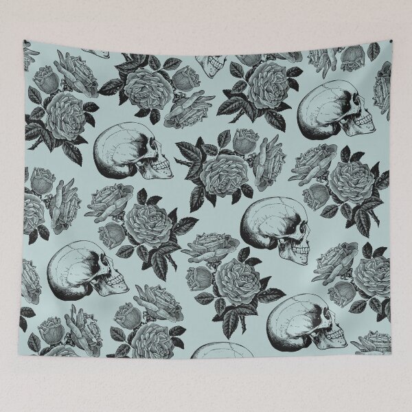 Item preview, Skulls And Roses • Pastel Blue • Romantic Goth designed and sold by Rike Mayer.
