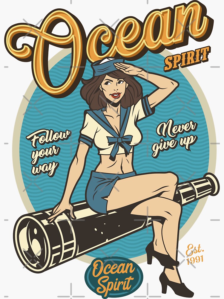 Ocean Spirit Vintage Marine Pin Up Girl Sticker For Sale By Renju1902 