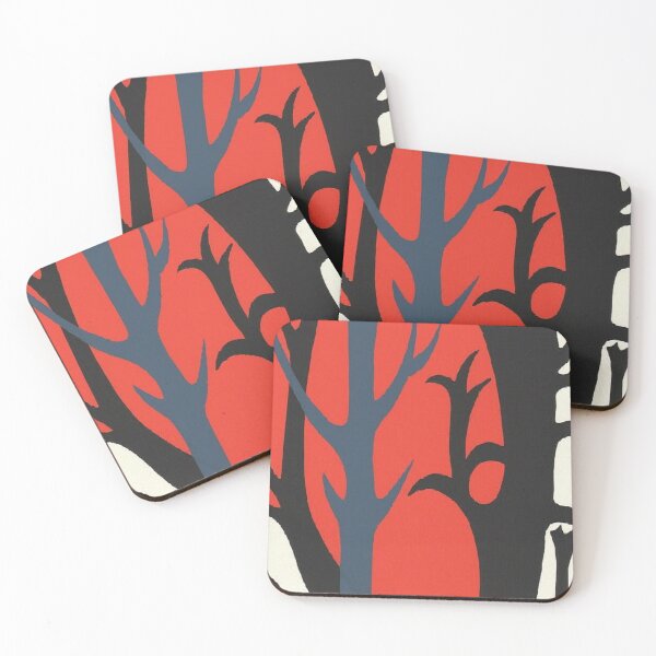 Item preview, Woodcut silhouette print of winter trees at sunset designed and sold by blueyonderdave.