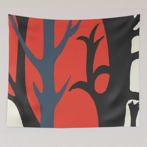 Item preview, Woodcut silhouette print of winter trees at sunset designed and sold by blueyonderdave.