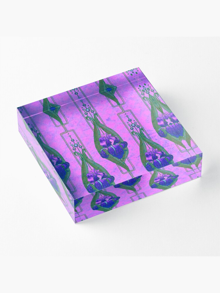 Alternate view of Art Nouveau Irises in Purple and Pink Acrylic Block