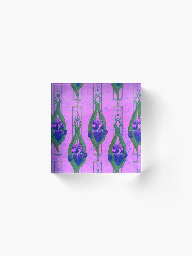 Alternate view of Art Nouveau Irises in Purple and Pink Acrylic Block