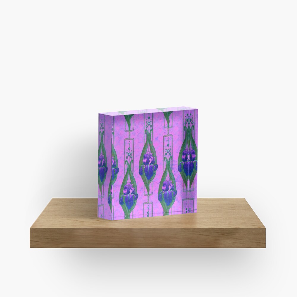 Art Nouveau Irises in Purple and Pink Acrylic Block