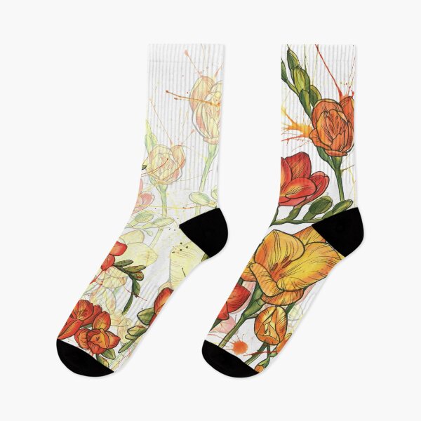 Item preview, Watercolour Ink Splash Yellow Bright Freesia Flowers Painting Pattern designed and sold by TattooZanda.