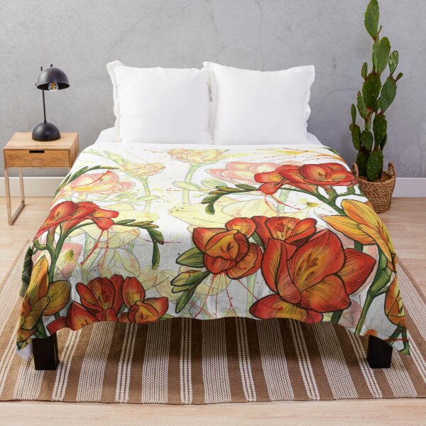 Item preview, Watercolour Ink Splash Yellow Bright Freesia Flowers Painting Pattern designed and sold by TattooZanda.