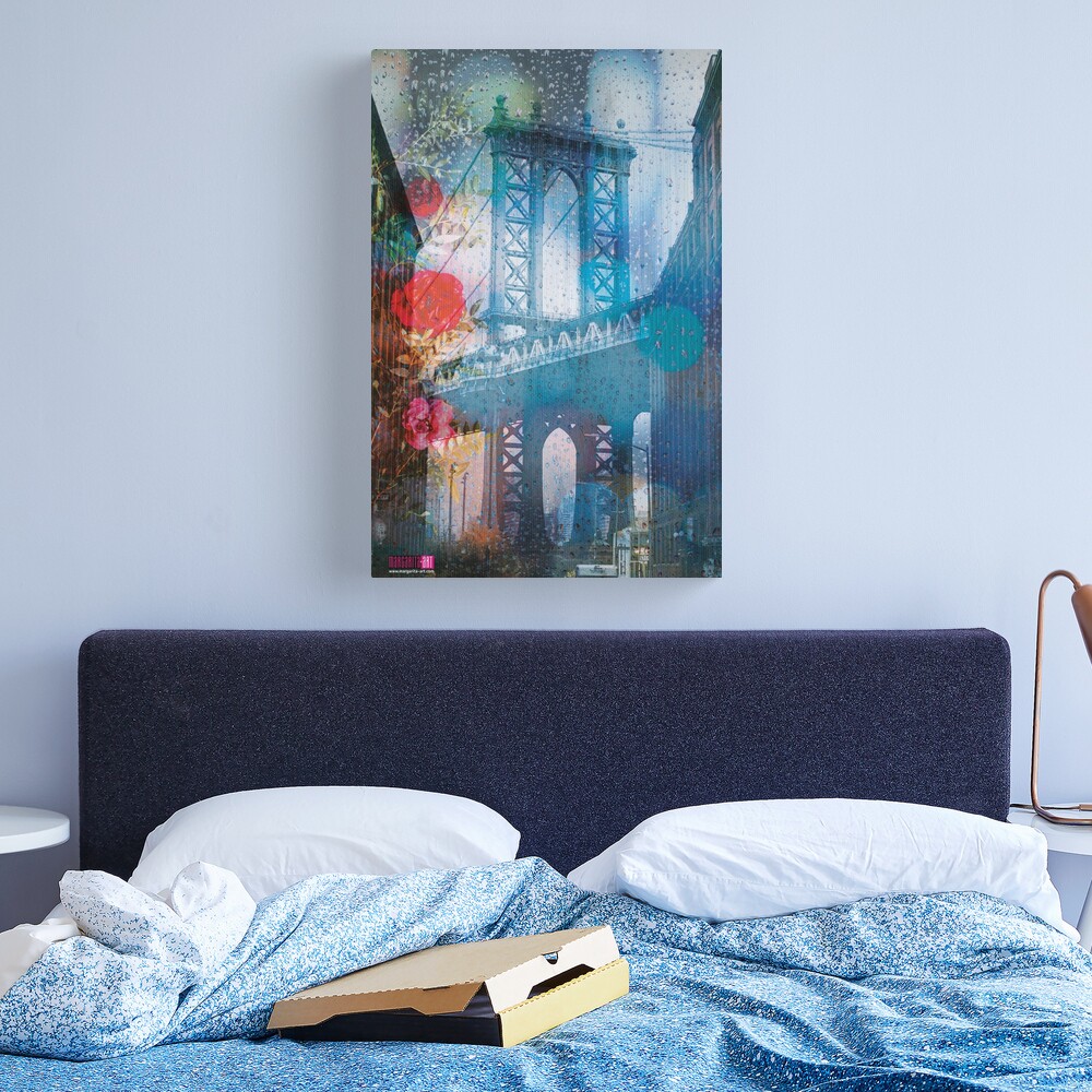 02 Manhattan Bridge im Regen romantisch Blumen Margarita Art Leinwanddruck
