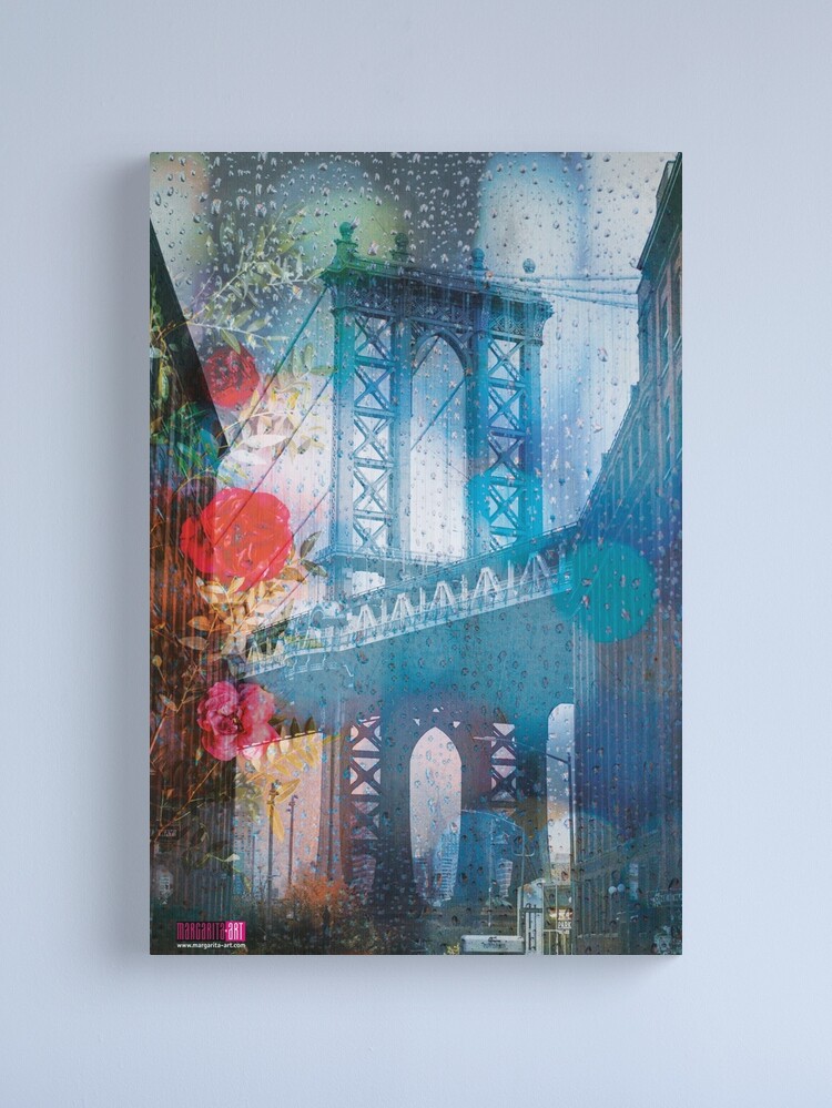 Thumbnail 1 von 3, Leinwanddruck, 02 Manhattan Bridge im Regen romantisch Blumen Margarita Art designt und verkauft von Margarita-Art.