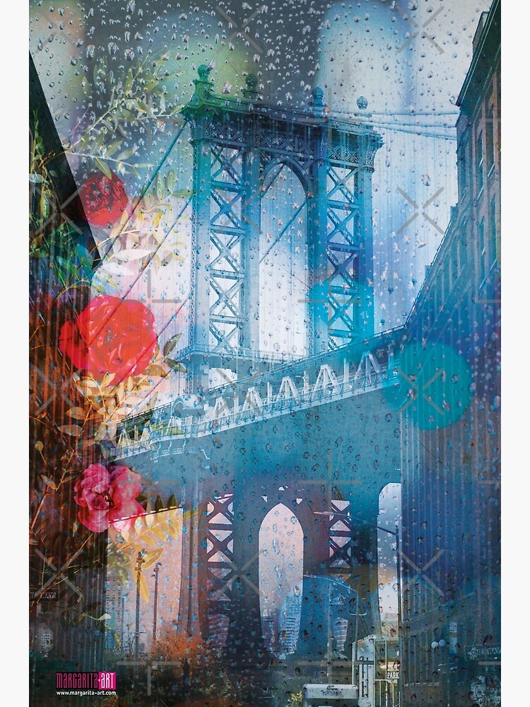 Thumbnail 3 von 3, Leinwanddruck, 02 Manhattan Bridge im Regen romantisch Blumen Margarita Art designt und verkauft von Margarita-Art.