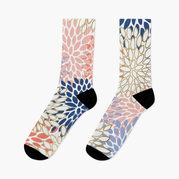 Item preview, Floral Pattern, Coral, Blue, Gold, Aesthetic, Modern Print Art designed and sold by meggydesigns.