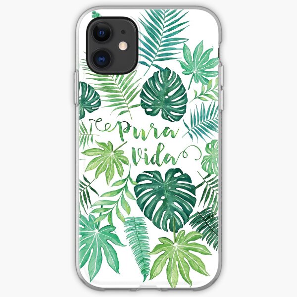 Tropical Pura Vida Palm Leaves and Monstera Watercolor iPhone Soft Case
