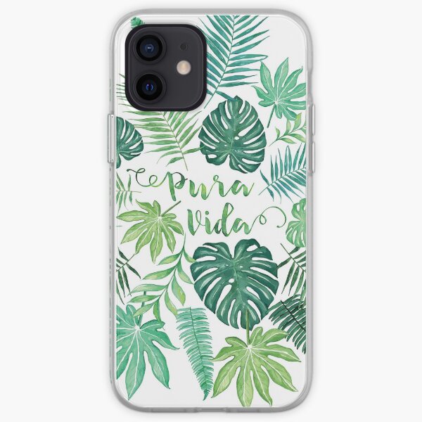 Tropical Pura Vida Palm Leaves and Monstera Watercolor iPhone Soft Case
