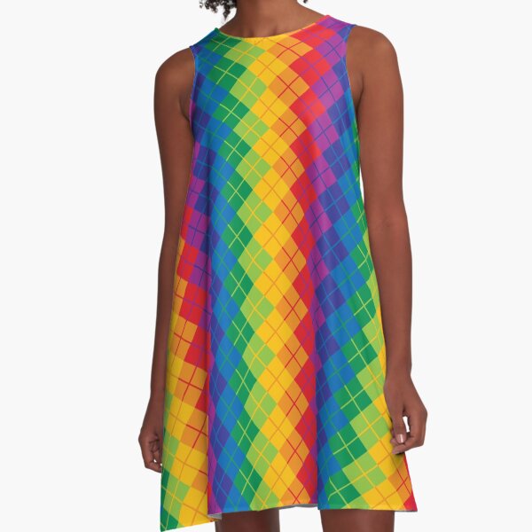 Rainbow Argyle A-Line Dress