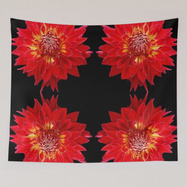 Item preview, FOUR RED DAHLIA FLOWERS ON BLACK ART designed and sold by sharlesart.