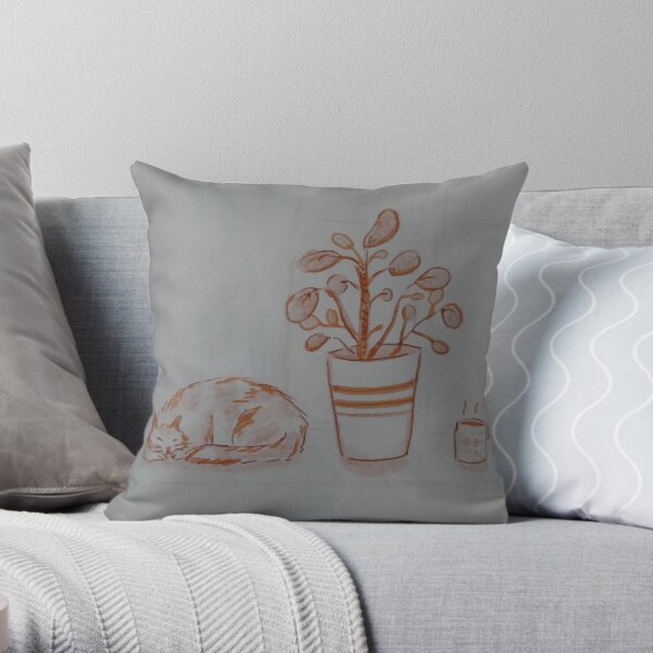 Lazy Sunday window cat Throw Pillow