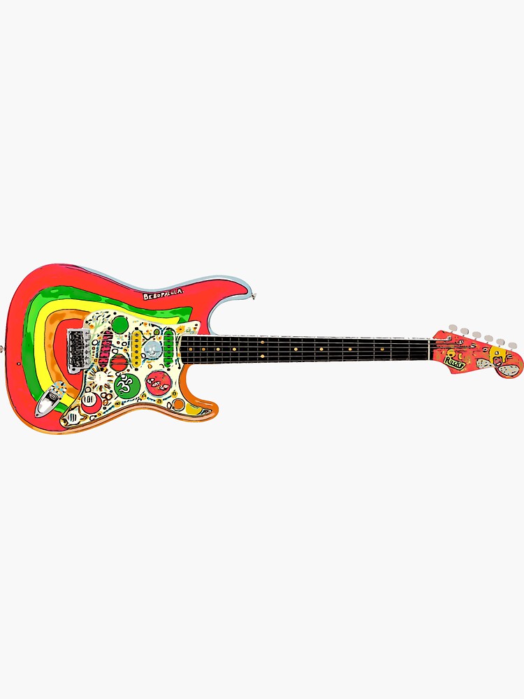 Aperçu 3 sur 3. Sticker avec l'œuvre George Harrison Guitar créée et vendue par eholz12.