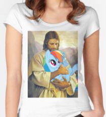 Jesus Loves Rainbow Dash Tailliertes Rundhals-Shirt