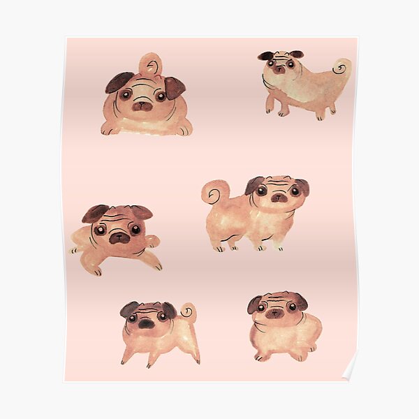 Watercolor Pugs Poster