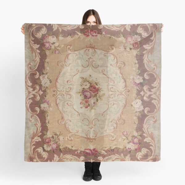 Antique Rose Floral French Aubusson Rug Print Scarf