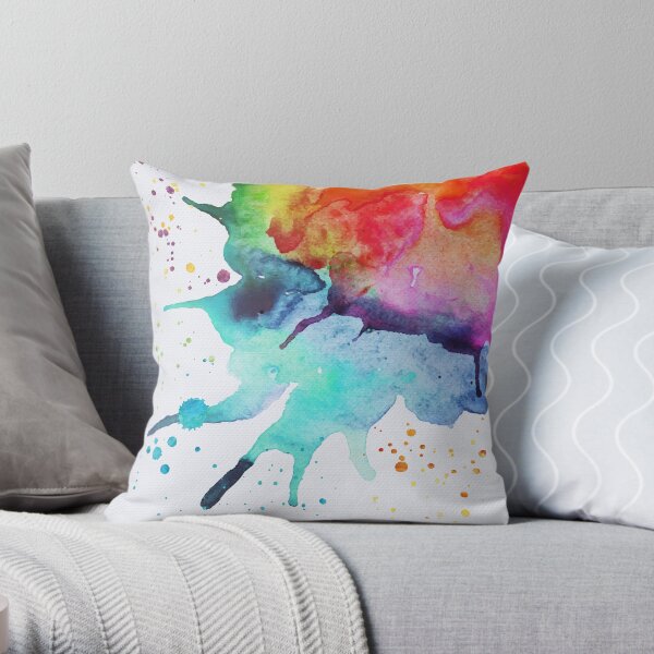 Rainbow Chakra Watercolor Splash Throw Pillow
