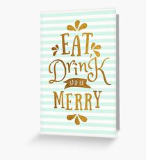 Mint Green Stripes and Gold Foil Text Design Greeting Card