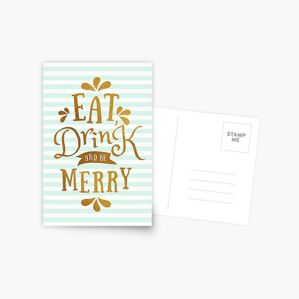 Mint Green Stripes and Gold Foil Text Design Postcard