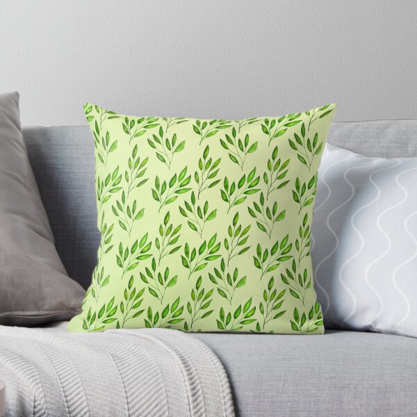 Watercolor Leaf Pattern Throw Pillow