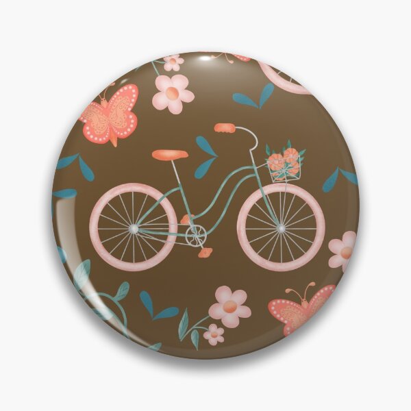 Item preview, Vintage Bicycle Pattern with Flowers and Butterflies | Teal, Coral, Pink designed and sold by Lavender Mint Graphics.