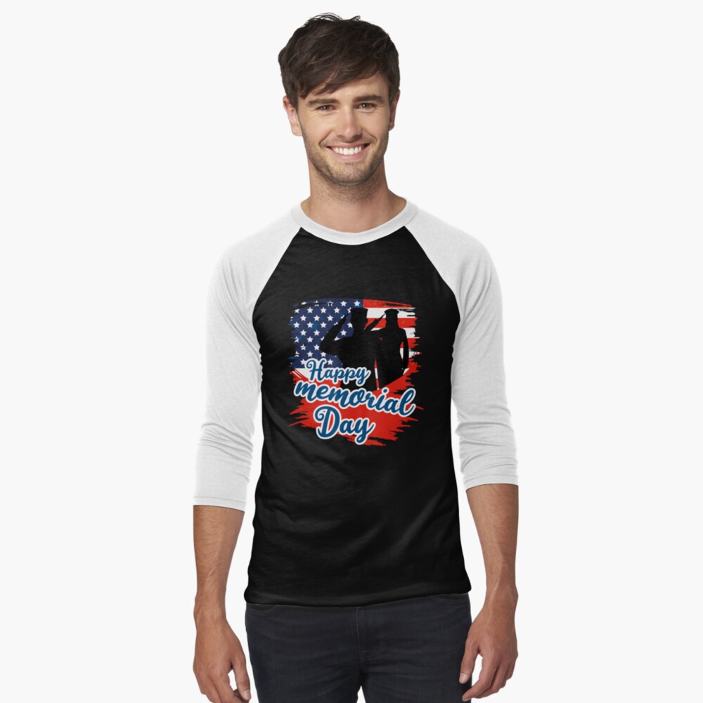  Happy Memorial Day Tees - USA Flag Raglan Baseball Tee