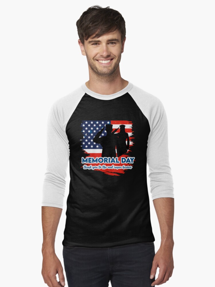 Memorial Day American flag . Happy Memorial Day | Baseball ¾ Sleeve T-Shirt