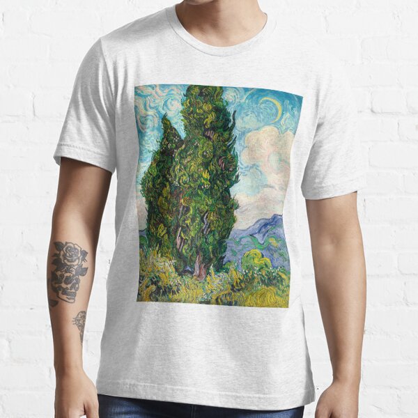 Wheat Field with Cypresses Vincent Van Gogh Men's Cotton Tee 