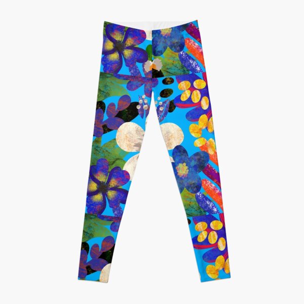 Colorful Tropical Flowers Seamless Pattern Leggings