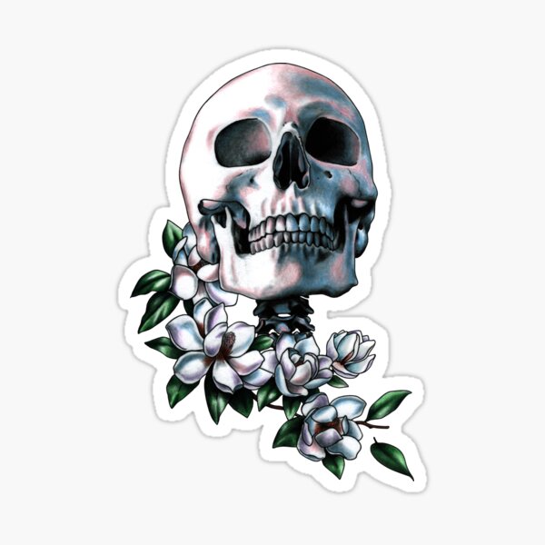 Skull & Magnolia Flowers Sticker