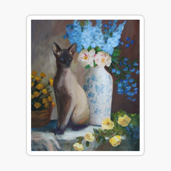 Siamese Cat with Flowers Sticker